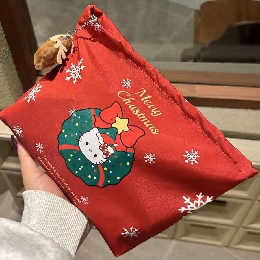 Christmas Theme Kitty Cat Large Capacity Makeup Cosmetic Bag Liner Bag Portable Storage Bag