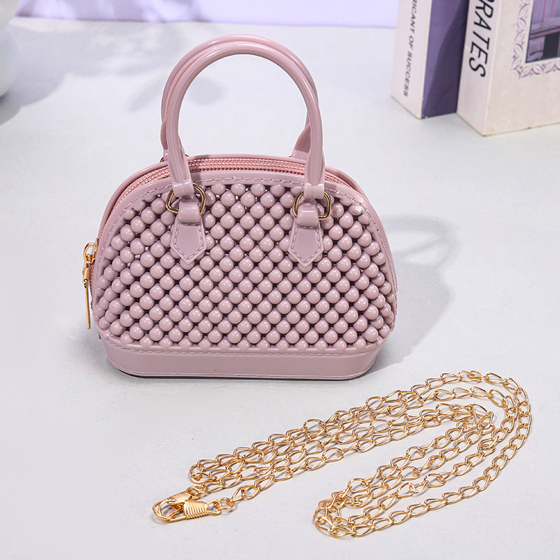 Cute Kids Beaded Handbag with Chain Strap for Girls, Fashionable Mini Shell Bag for Daily Use