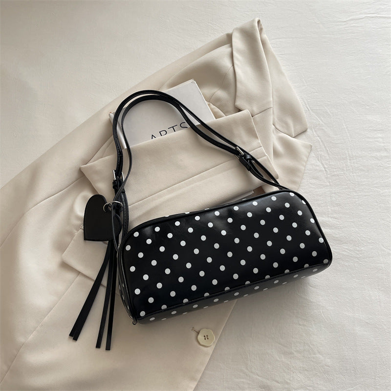 Retro Dots Women's Shoulder Bag New Fashion All-Match Heart Tassel Underarm Bag