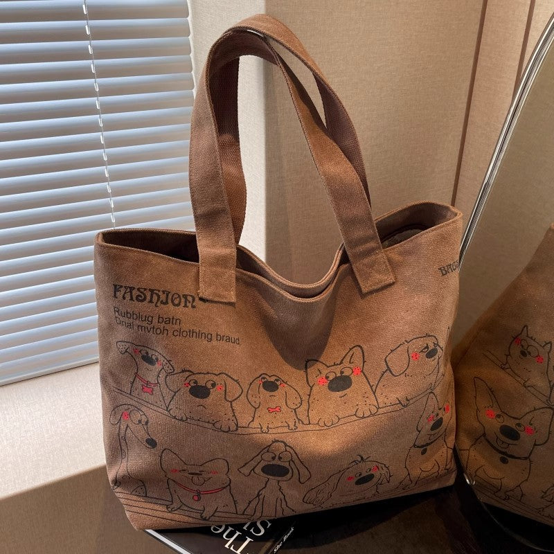 Korean Style Western Style Big Bag Women's New Casual All-Match Tote Canvas Bag Large Capacity Commuter Shoulder Bag
