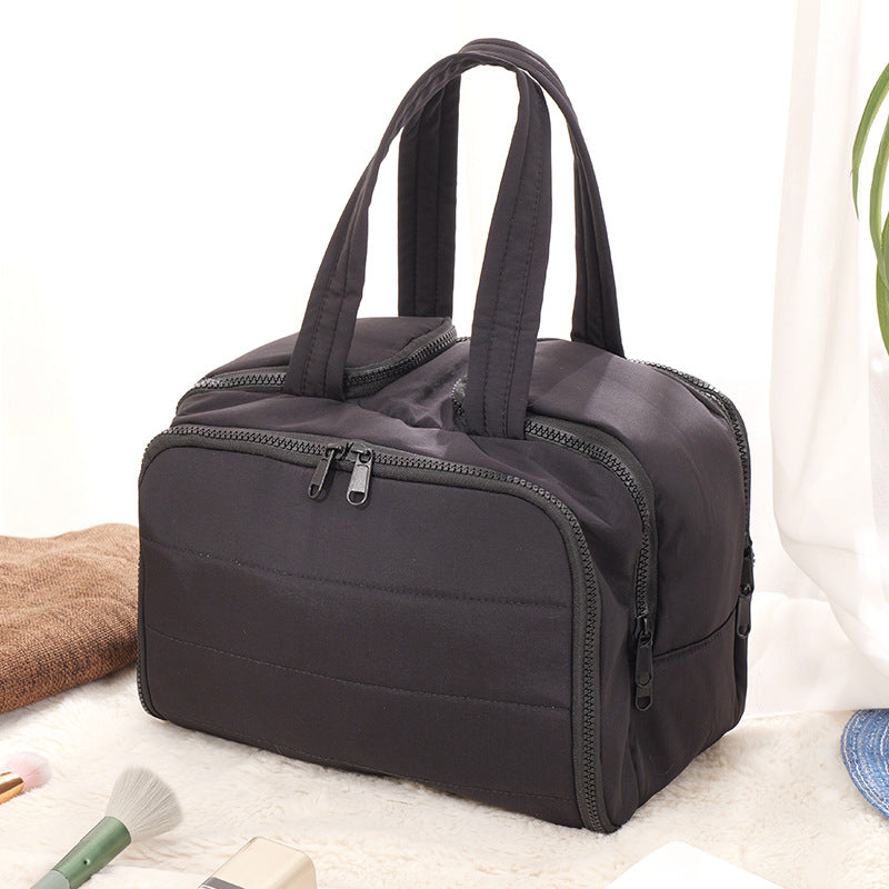 Double Wide Open Large Capacity Fluffy Cosmetic Bag Women's High-End Travel Portable Toiletry Bag Fresh Sweet Style