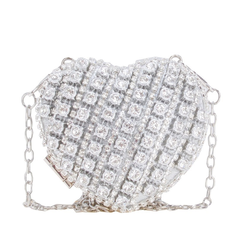 Elegant Heart-Shaped Crystal Clutch Bag with Chain Strap for Evening Parties and Special Occasions