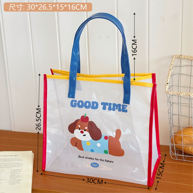 Simple Fashion Jelly Beach Bag Cartoon Tote Cute Transparent Waterproof Travel Tote Shoulder Bag