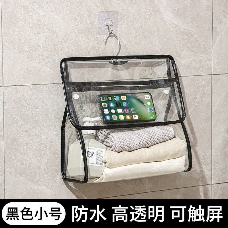 Waterproof Transparent Shower Hanging Bag with Touchscreen Phone Pocket for Bathroom Storage
