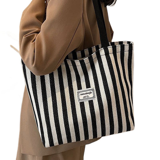 Women's Striped Tote New Simple Large Capacity Shoulder Bag Fashion Commuter Versatile Handbag
