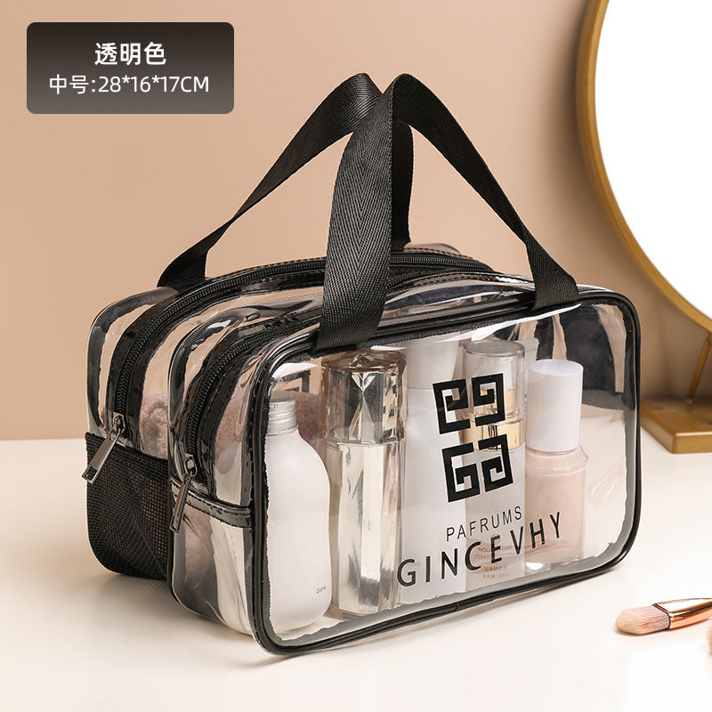 Transparent Waterproof Cosmetic Bag with Double Layer Design for Travel, Makeup and Toiletries Storage