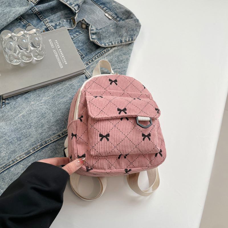 Women's Backpack Cute Bowknot Small Backpack Rhombus Design Daily Lightweight Fashion Backpack