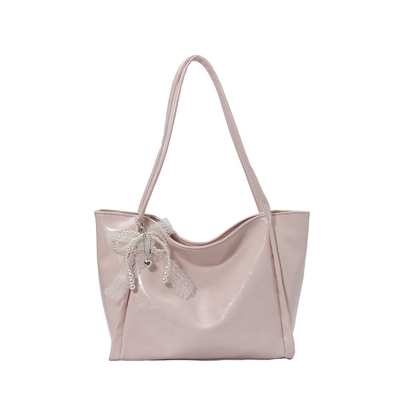 Elegant PU Tote Bag with Lace Detailing and Magnetic Closure for Daily Commute