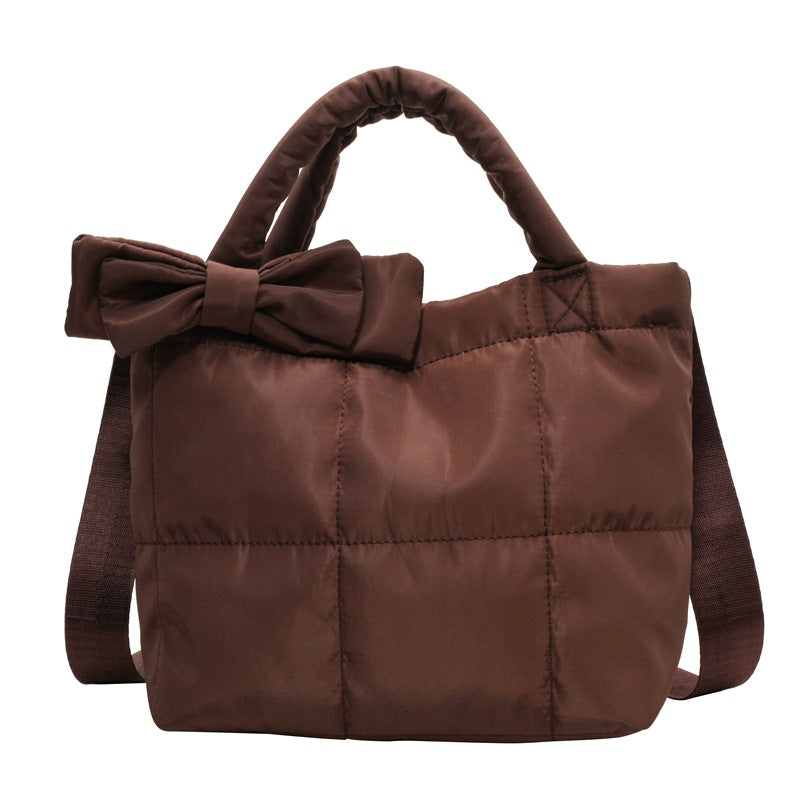 Women's Shoulder Bag Large Capacity Rhombus Solid Color Minimalist Bowknot New Astronaut Bag Cotton Jacket Bag