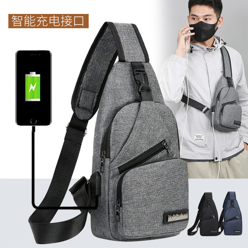 Chest Bag Men's Crossbody Bag Canvas Shoulder Bag Men's Korean-Style Fashionable Crossbody Chest Pack Casual Backpack