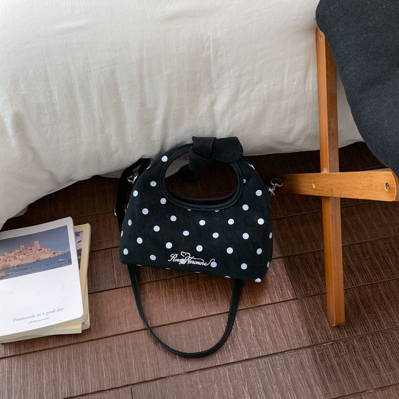Retro Dots Bow Handbag Women's Fashion Shoulder Messenger Bag Simple All-Match Daily