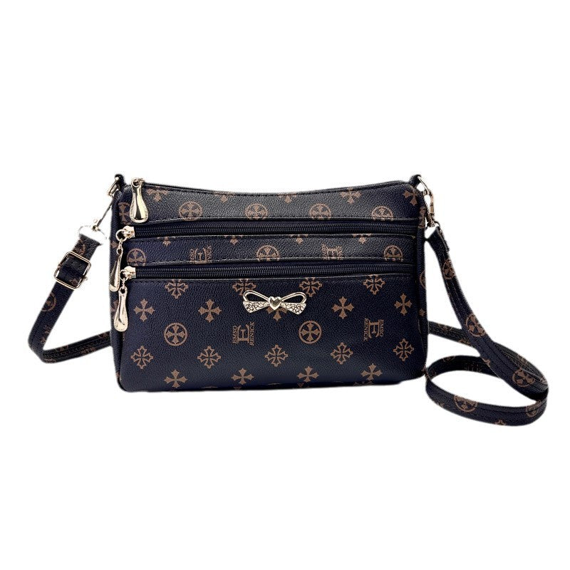 New Wide Bottom Large Capacity Korean Style Printed Shoulder Messenger Bag for Middle-Aged Mothers Women's Mobile Coin Purse