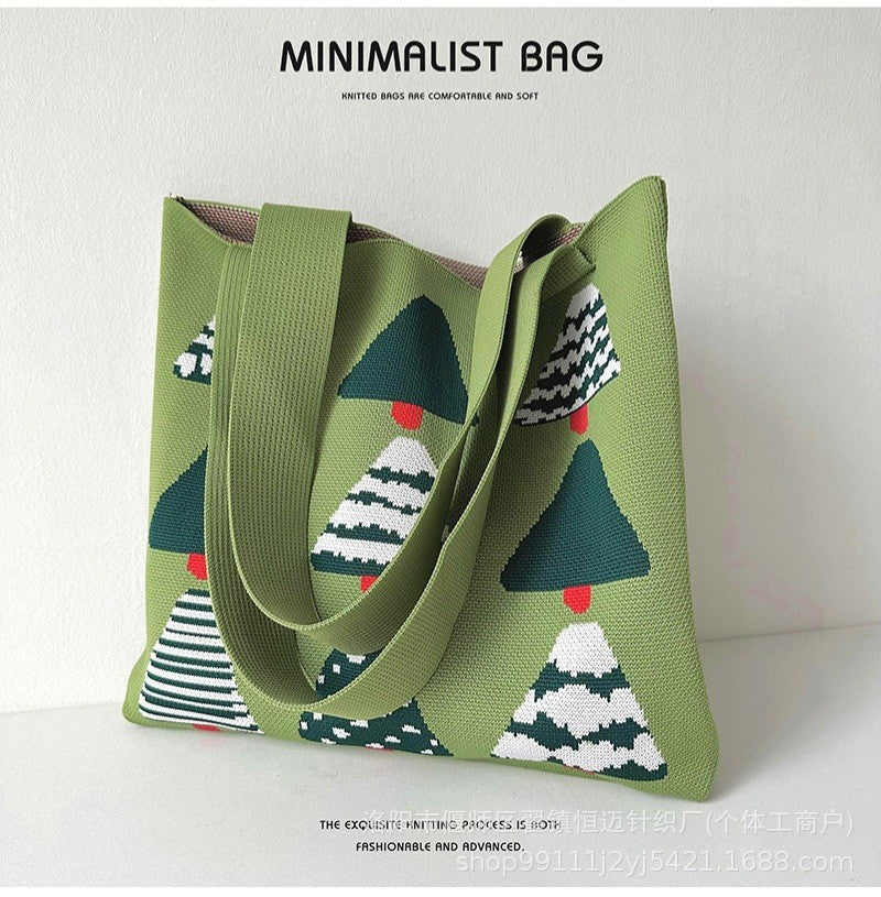 Cute Cloud Knitted Shoulder Bag Women's Large Capacity Woven Tote Bag