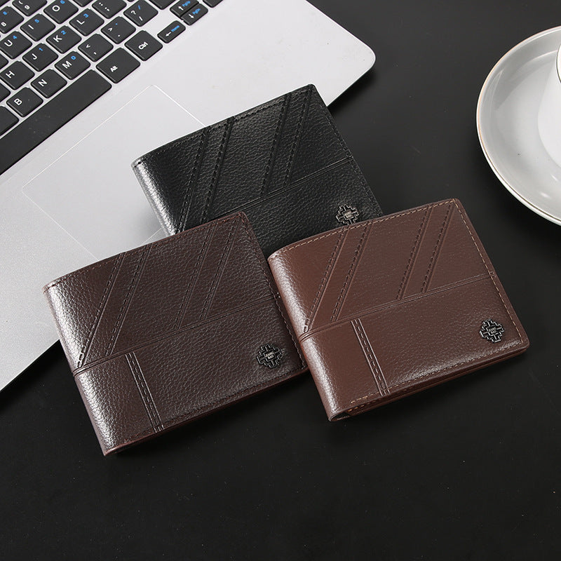 Fashionable Men's Short Wallet with Multi-Card Slots, Soft PU Leather, Stylish Stitching Design for Daily Use