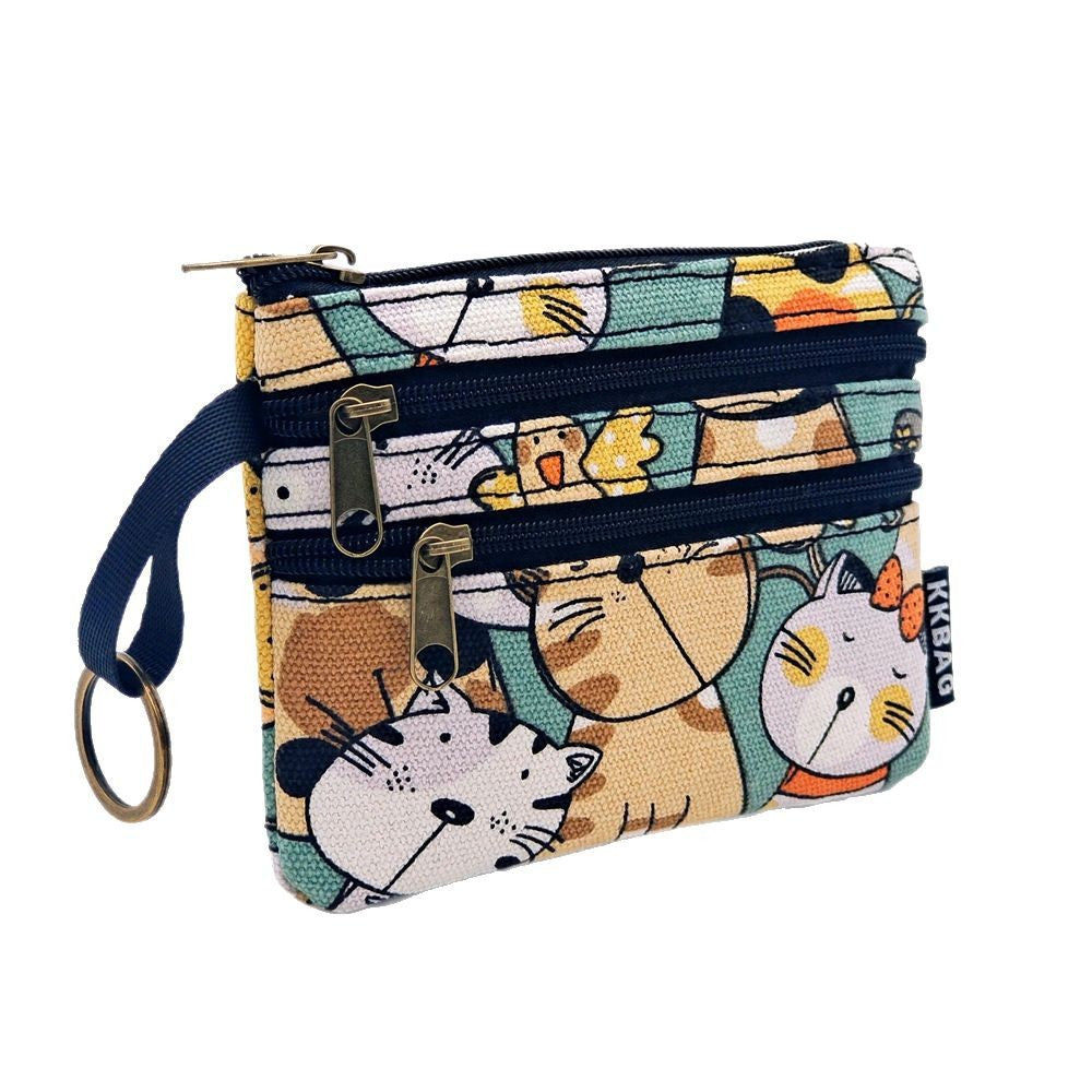 New Cartoon Three-Layer Sundries Storage Bag Summer Carry around Makeup Pouch Girls Coin Purse Key Card