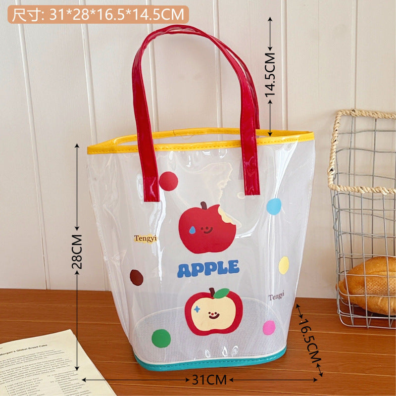 Simple Fashion Jelly Beach Bag Cartoon Tote Cute Transparent Waterproof Travel Tote Shoulder Bag