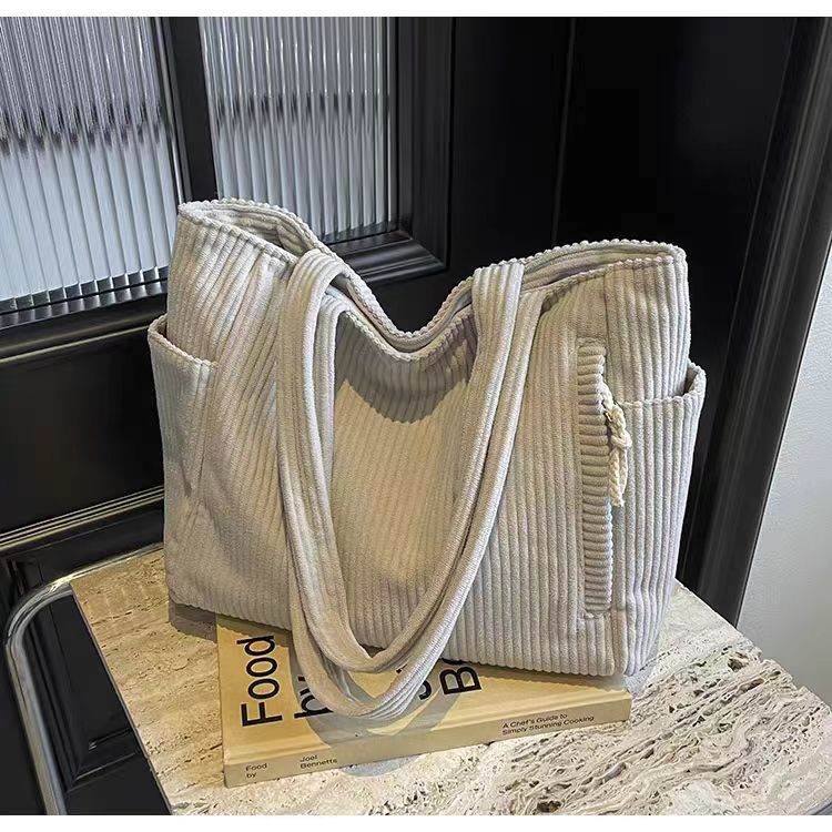 2024 Autumn New Corduroy Tote Bag for Women, Large Capacity Casual Shoulder Bag with Zipper Closure and Inner Pockets, Street Style Fashion