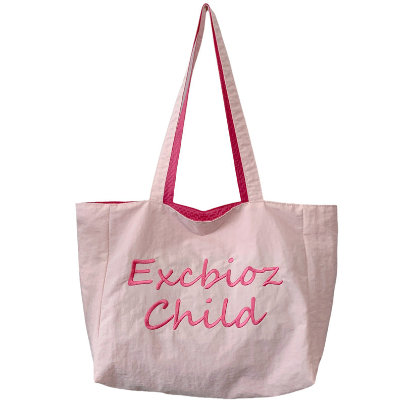 Large Capacity Embroidered Tote Canvas Shoulder Daily Commute All-Match Fashion Women's Bag