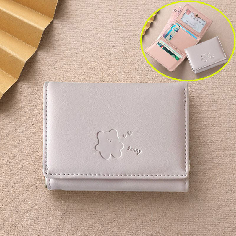 New Ins Style Bear Wallet Simple and Gentle Color Fresh Korean Multi-Functional Short Student Change Card Clamp