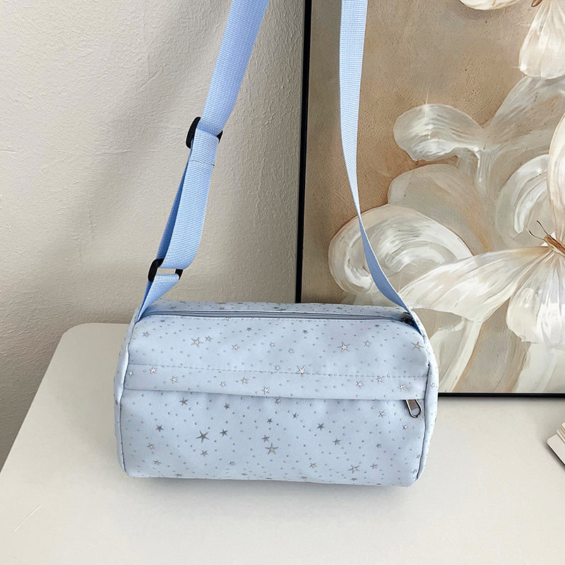 Stylish Star-Print Nylon Crossbody Bag with Zipper Closure and Adjustable Strap for Everyday Use