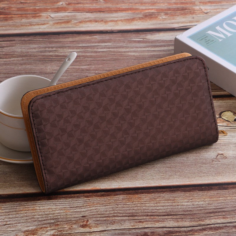 Elegant Diamond Pattern Women's Long Wallet with Multiple Card Slots and Zipper Closure for Daily Use