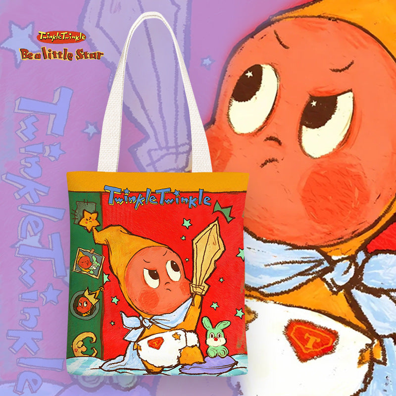 XINGX person cartoon cute children's canvas bag junior high school and elementary school students' lunch box bag zipper shoulder bag