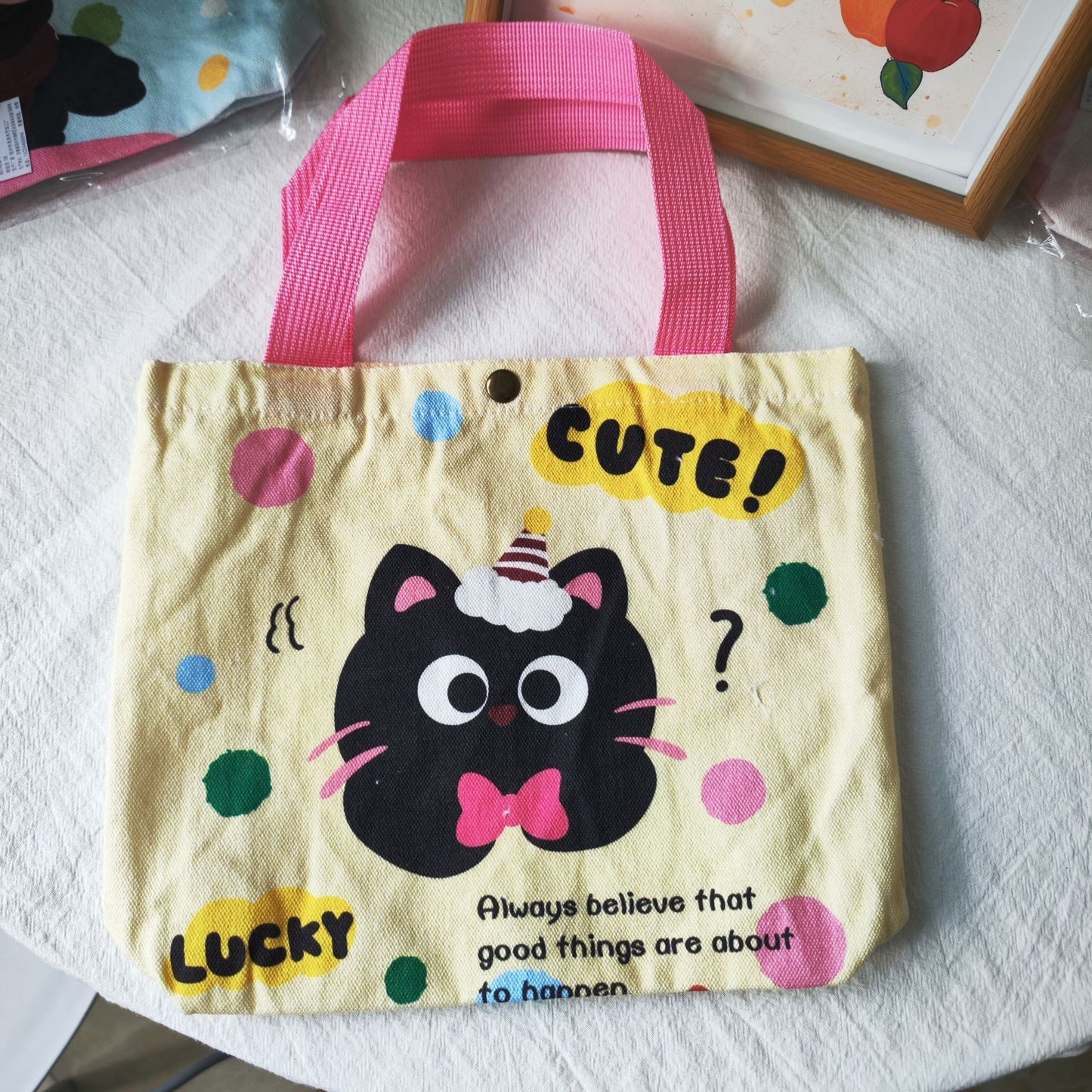 Striped Canvas Tote Bag with Custom Embroidery for Daily Use and Commuting
