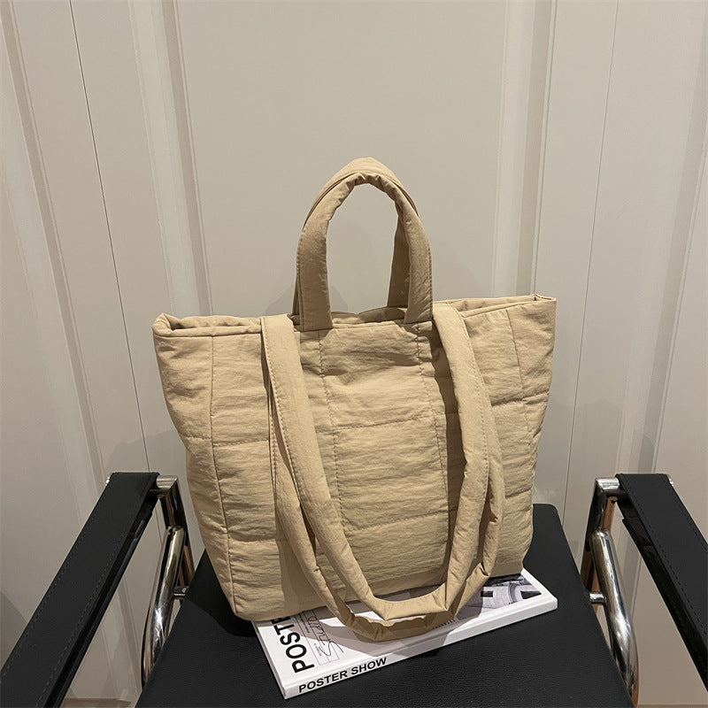 Simple Fashion Cotton-Padded Jacket Western Style Large Capacity Embroidery Thread New Korean Style Shoulder Underarm Portable Tote Bag