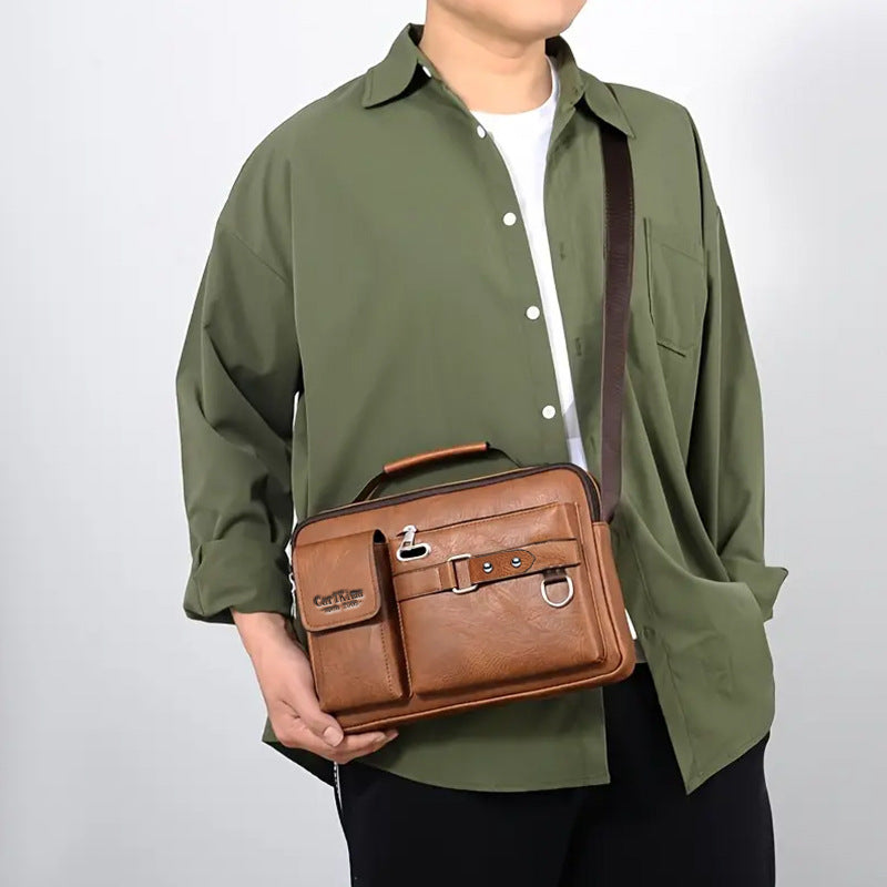 Men's Premium PU Crossbody Bag with Multiple Pockets for Business and Commuting