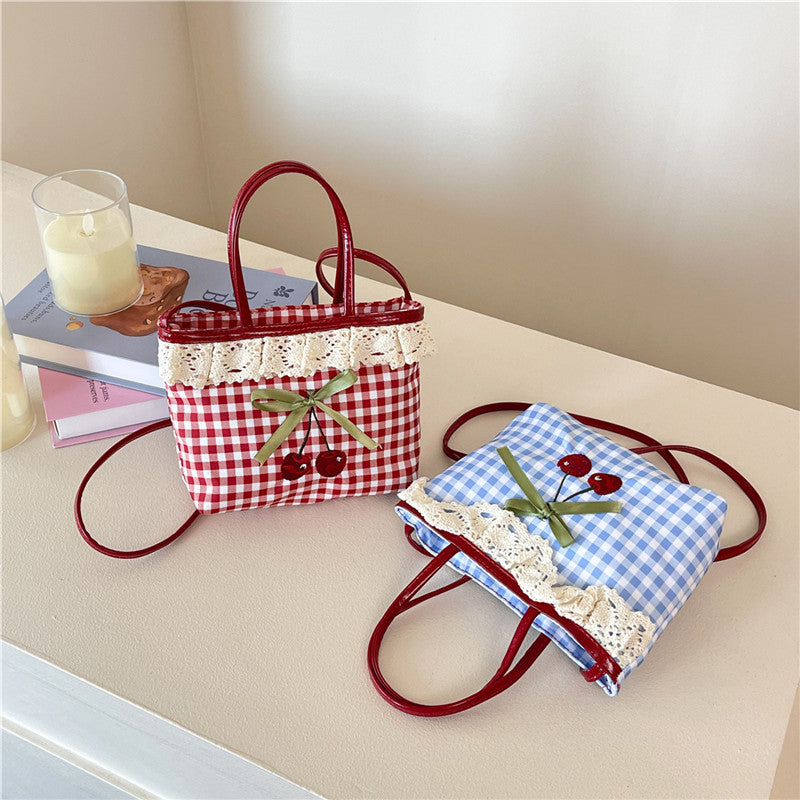 Good-looking Fashion Casual New Style Plaid Shoulder Tote Bag Cartoon Minimalist Women's Commuter Hand-Carrying Bag