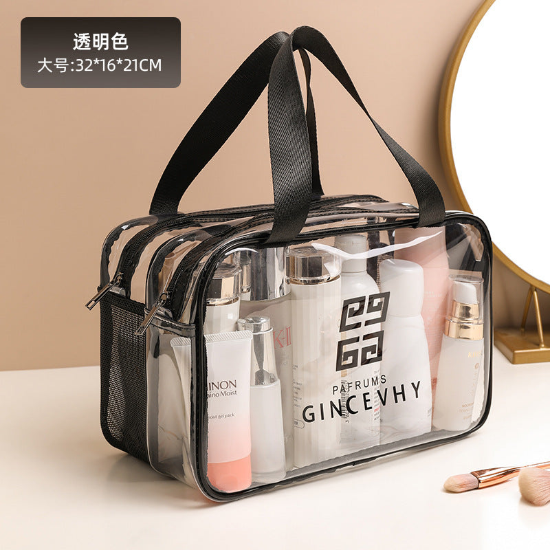 Transparent Waterproof Cosmetic Bag with Double Layer Design for Travel, Makeup and Toiletries Storage