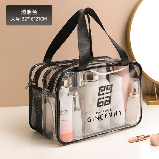 Transparent Waterproof Cosmetic Bag with Double Layer Design for Travel, Makeup and Toiletries Storage