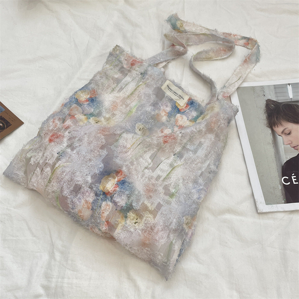 Chiffon Canvas Bag Women's Fresh Gentle Fairy Tulip Shoulder Large Capacity Handbag