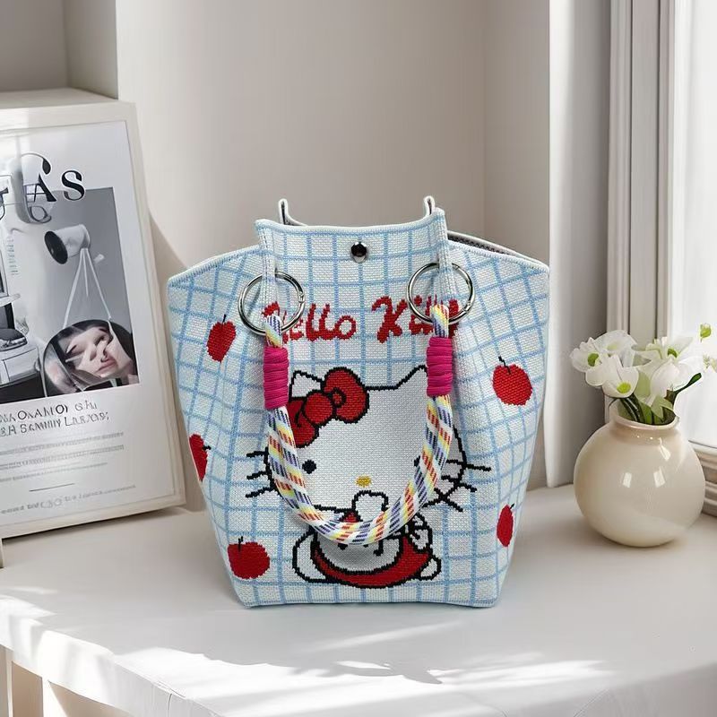 Women's Shoulder Bag New Hollow Canvas Handbag Color Rope Handle Large Capacity Daily Commuter Women's Bag