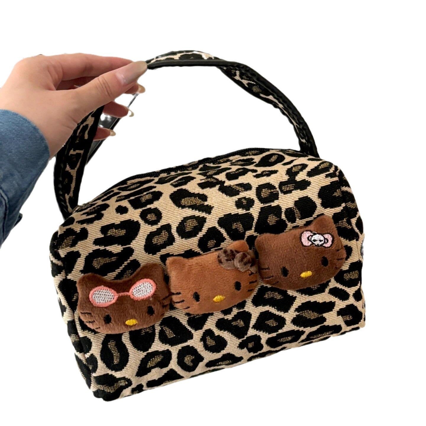 Women's Cosmetic Bag Handbag Leopard Print Large Capacity Scalable Daily Travel Toiletry Bag