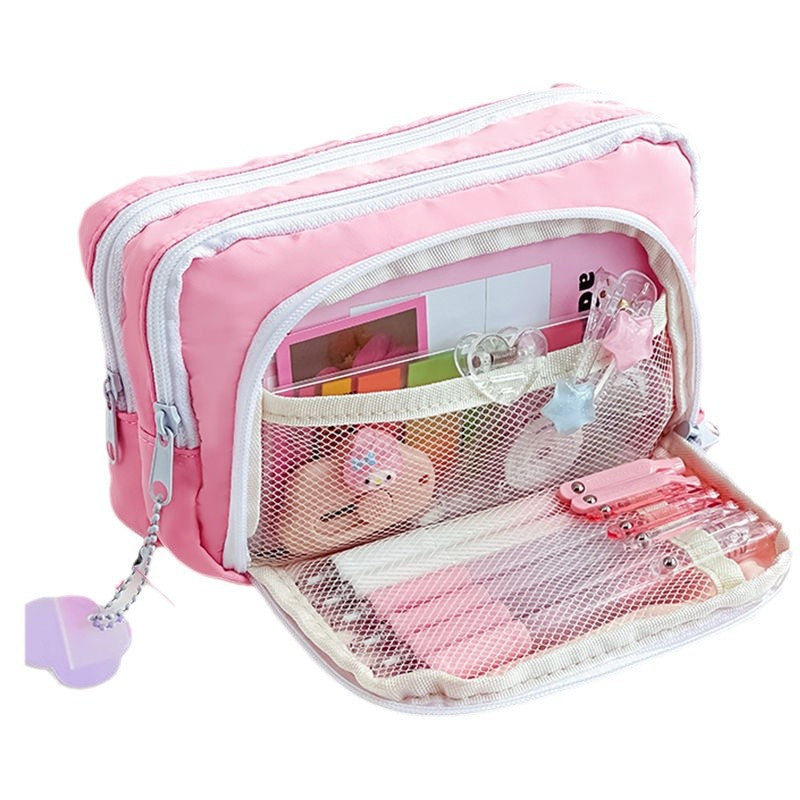 New Fashion Multi-layer Stationery Pouch with Front Window, Large Capacity, Cute Design for Students and Girls