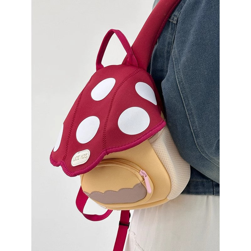 Cute Mushroom-Shaped Mini Backpack for Kids with Fun Sprinkle Design and Soft PU Material