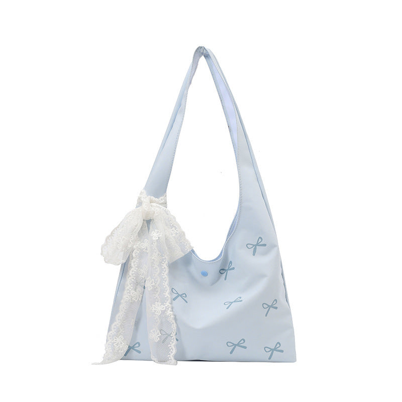 Canvas Bag Women's Super Beautiful Embroidered Bow Fairy Bag Artisitc Large Capacity All-Match Shoulder Bag