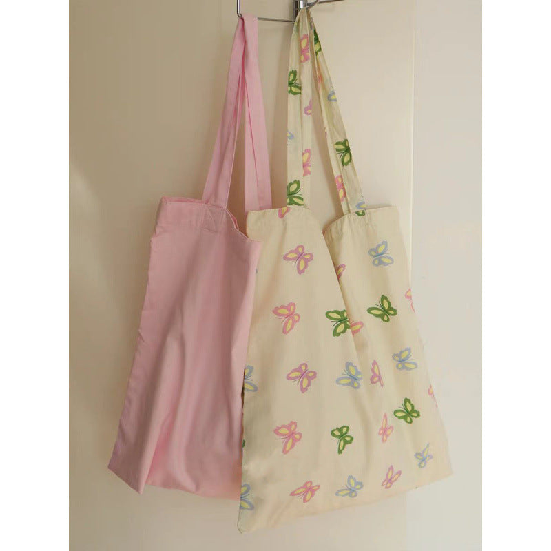 Cute Butterfly Print Canvas Tote Bag for Students and Daily Commute, Large Capacity Shoulder Bag with Trendy Design