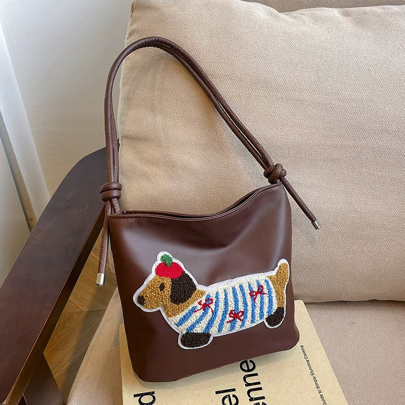Women's Shoulder Bag Cute Sausage Dog Embroidered Shoulder Bag Knitted Style Design Daily Casual Trend Crossbody Bag