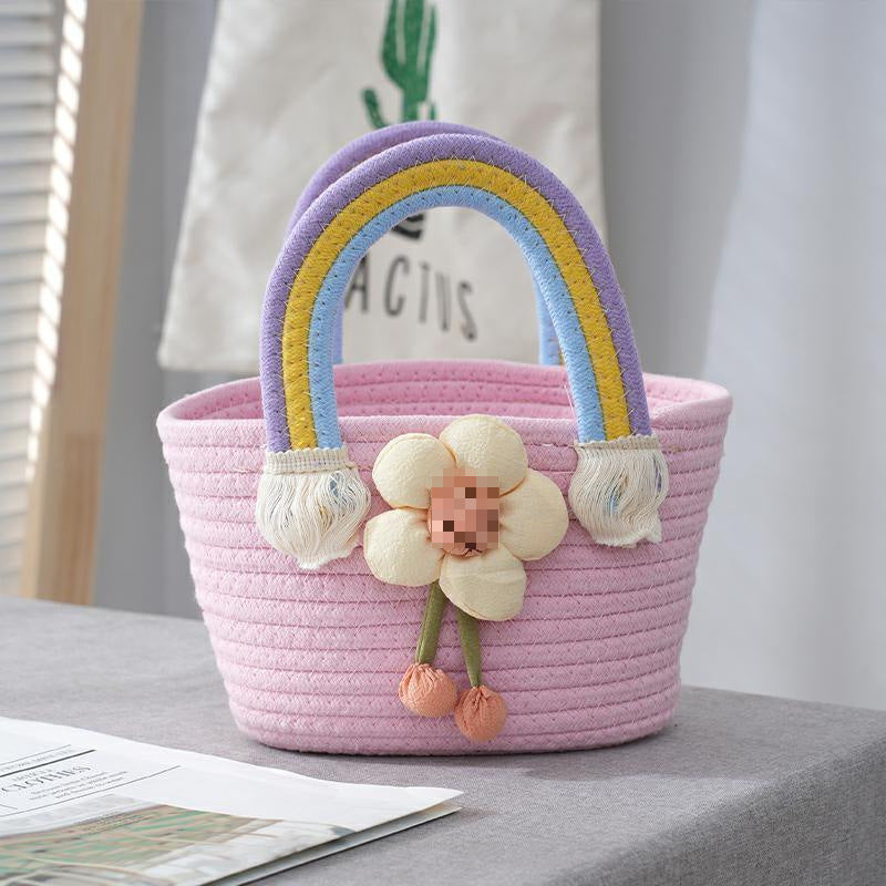 Sunflower Cotton String Woven Bag Straw Bag Baby Birthday Party Portable Cloud Beach Bag Basket