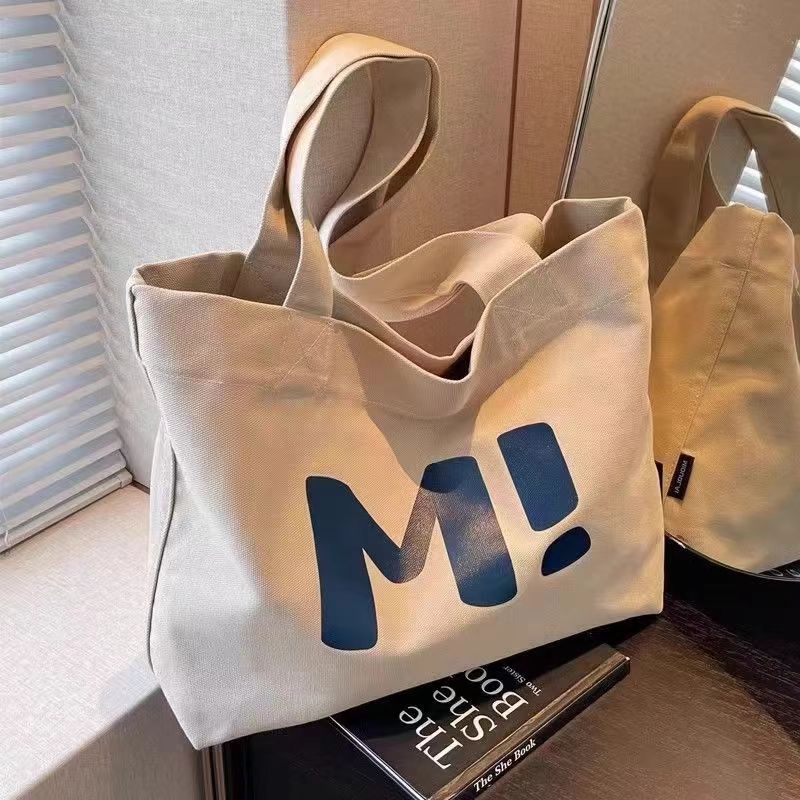 Minimalist Canvas Tote Bag for Women with Large Capacity and Fashionable Print, Perfect for Daily Commute and School