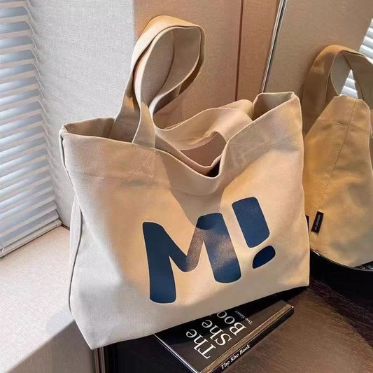 Minimalist Canvas Tote Bag for Women with Large Capacity and Fashionable Print, Perfect for Daily Commute and School