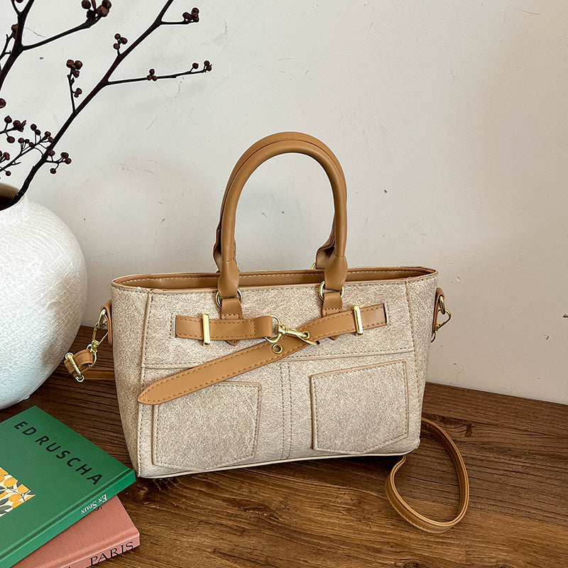 2025 Winter New Korean Style Large Capacity Tote Bag with PU Material and Simple Urban Design, Perfect for Daily Use
