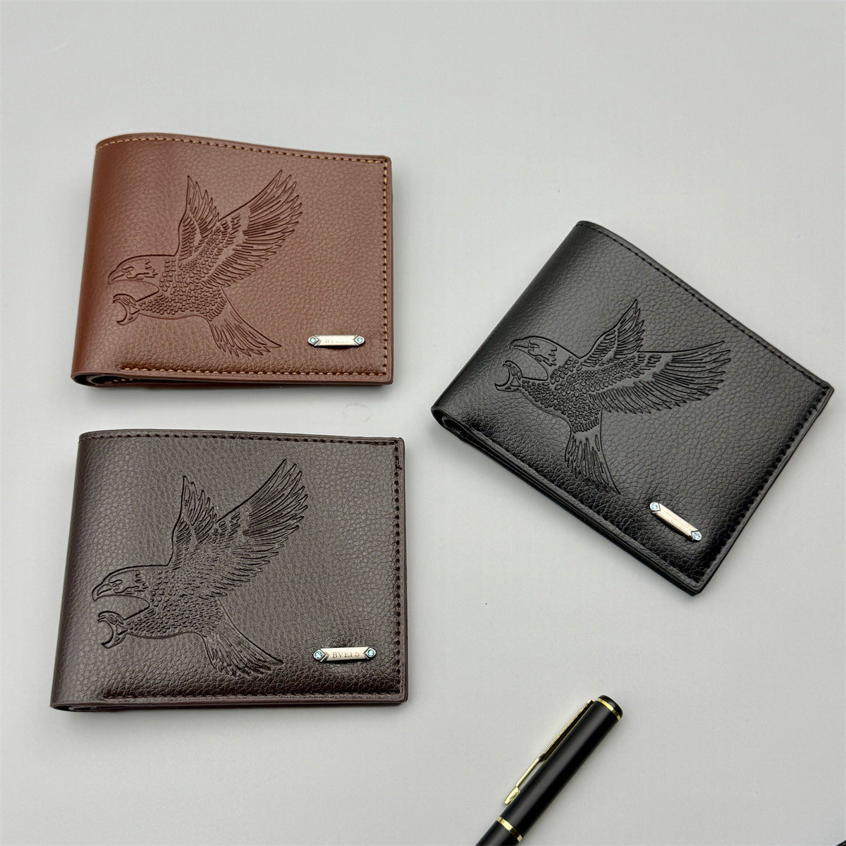 Elegant Eagle Embossed PU Leather Wallet for Men, Slim Bi-Fold Design with Breathable Interior and Stylish Animal Pattern
