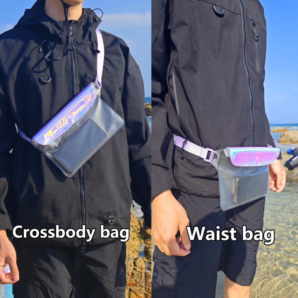 Fashion Transparent Waterproof Waist Bag with Holographic Design for Outdoor Activities and Swimming