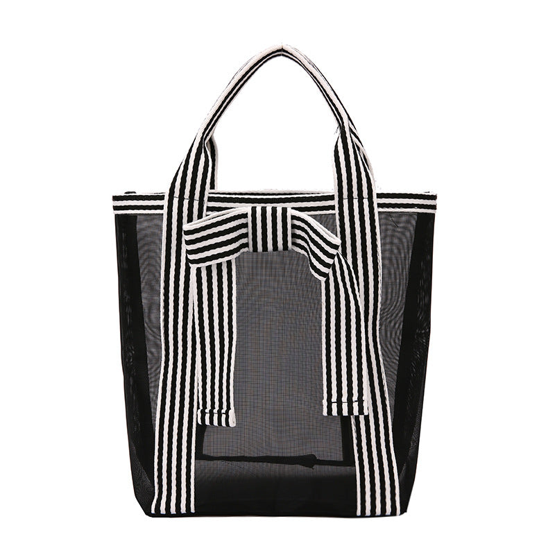 Storage Bag Daily Striped Mesh Bow Design Lightweight Breathable Handbag