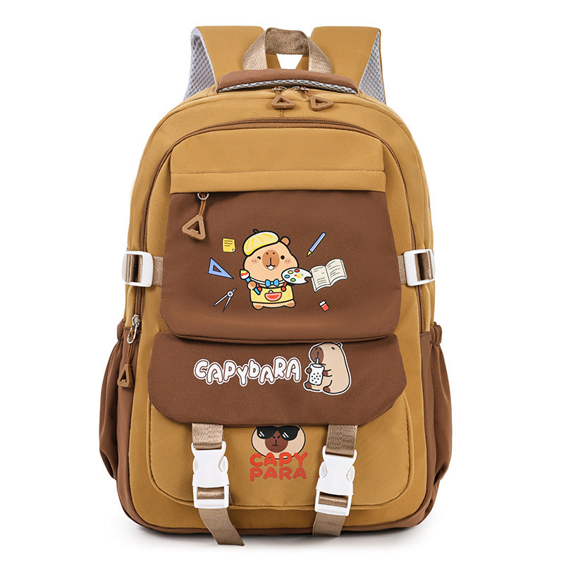 Cute Capybara Print Backpack for Kids - Lightweight, Waterproof, Multi-Pocket School Bag with Fun Cartoon Design