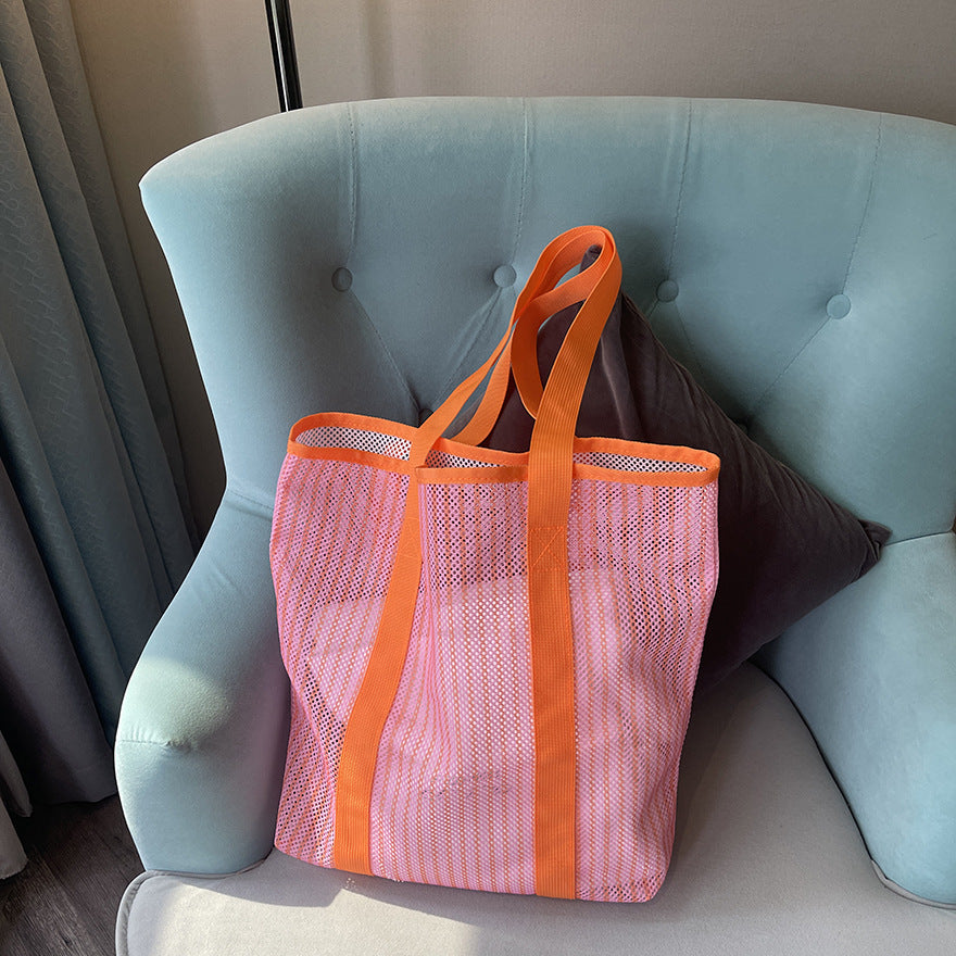Mesh Tote Bag with Large Capacity for Beach Travel and Toy Storage, Stylish Urban Design