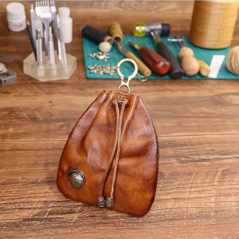 Women's Storage Bag Retro Soft Leather Drawstring Coin Purse Multi-Functional Simple Daily Portable Small Saddle Bag